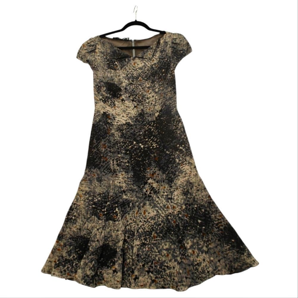 Peggy Jennings Silk Black and Gray A-line Dress with Scoop Neck Sz S